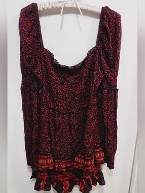 Olivaceous  Rust Floral Boho Layered Top (#D-35)